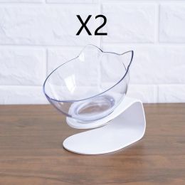 Non Slip Double Cat Bowl With Raised Stand Pet Food Cat Feeder Protect Cervical Vertebra Dog Bowl Transparent Pet Products (Option: Single transparent shelf2pcs)